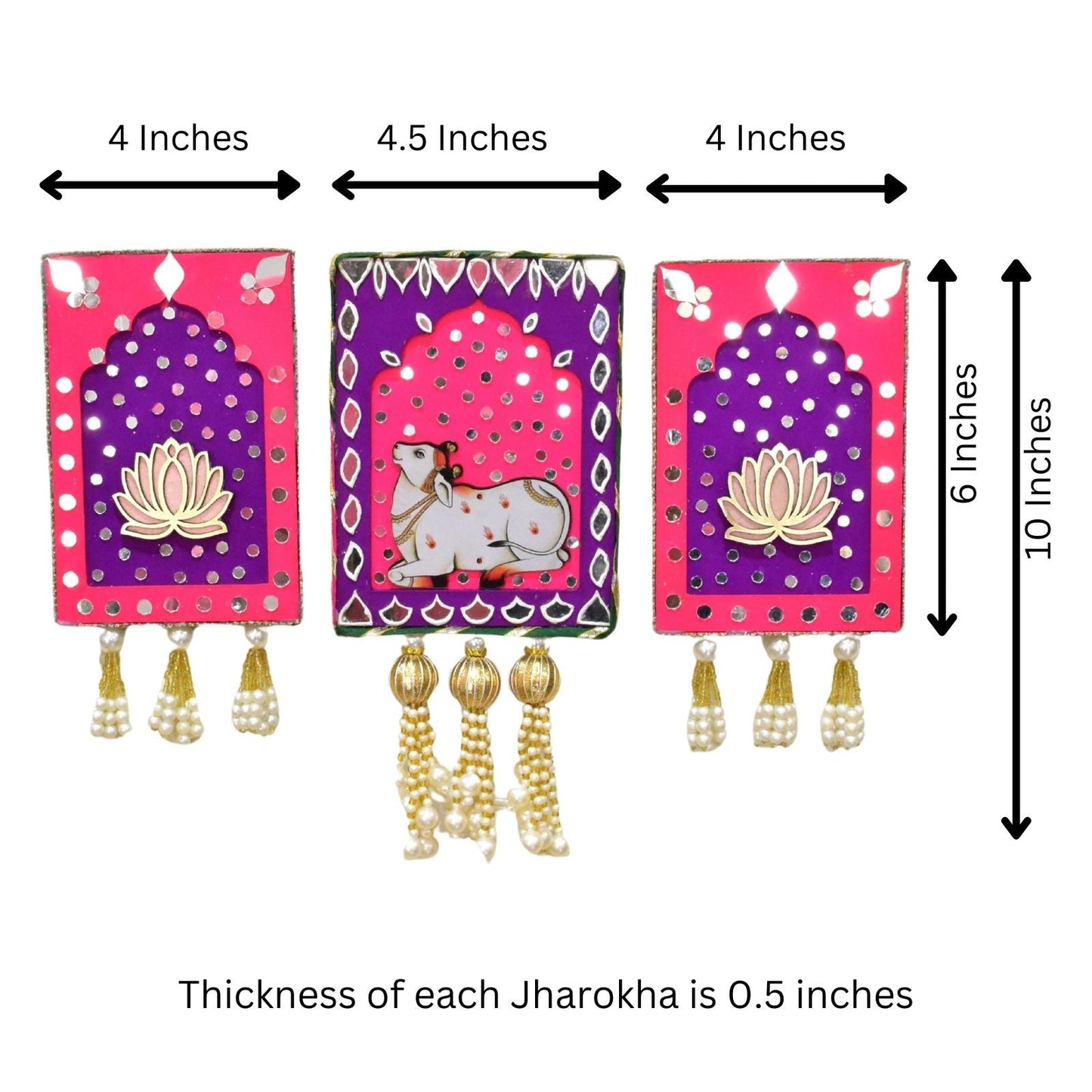 Measurement chart of Jharokhas with dimensions and thickness details.