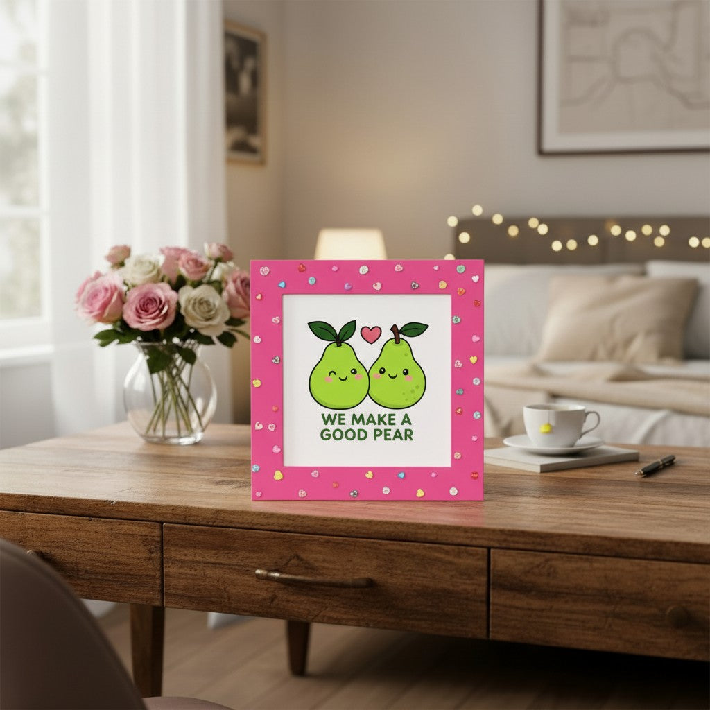 Cute Couple Photo Frame – “We Make a Good Pear” Pun Frame | 8x8 Inch Romantic Gift for Boyfriend Girlfriend