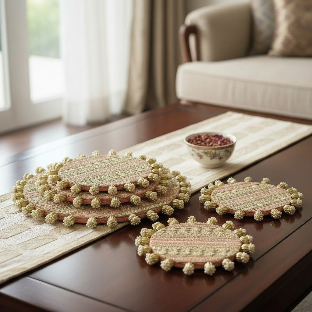 Decorative MDF Platter Set for Pooja, Wedding & Festive Home Decor | Set of 5