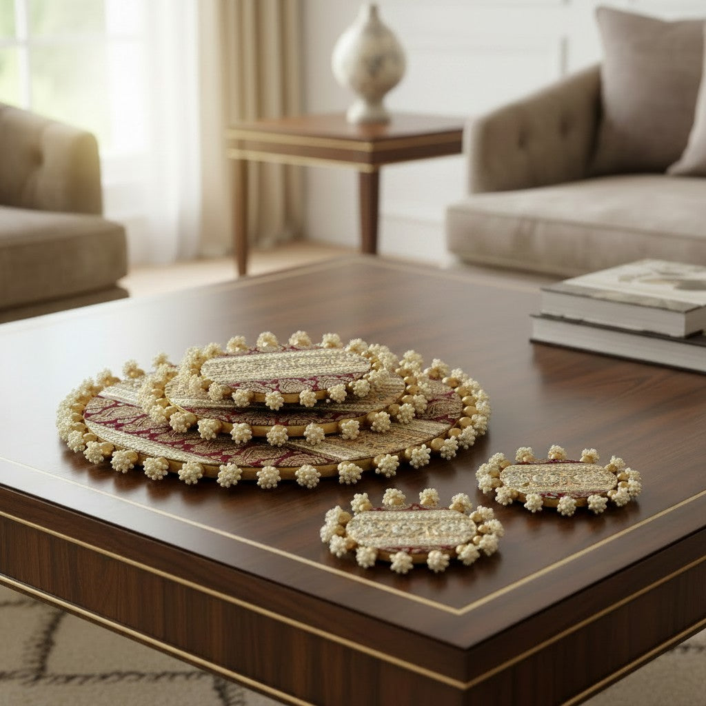 Luxury Handcrafted Decorative Platter Set for Pooja, Weddings & Festive Home Decor | Set of 5 MDF Trays
