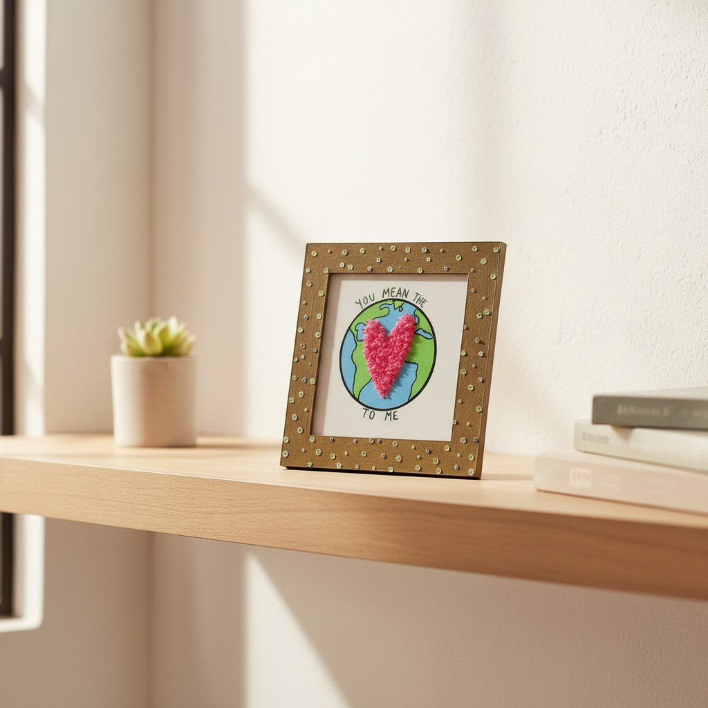 Romantic Photo Frame – “You Mean The World To Me” Gift | 8x8 Inch Handmade Love Frame for Couples