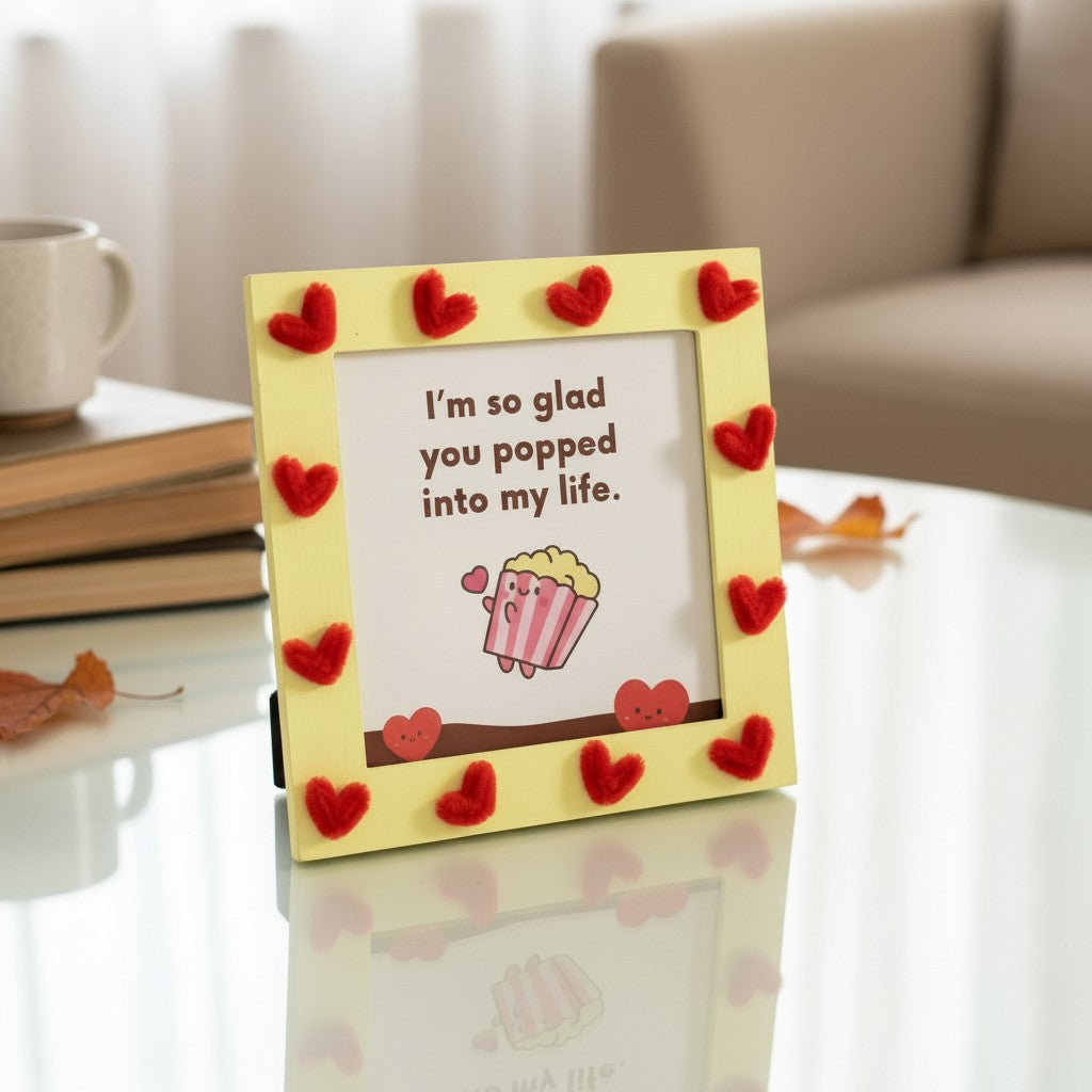 Cute Love Quote Photo Frame – “I’m So Glad You Popped Into My Life” | 8 Inch Handmade Gift Frame