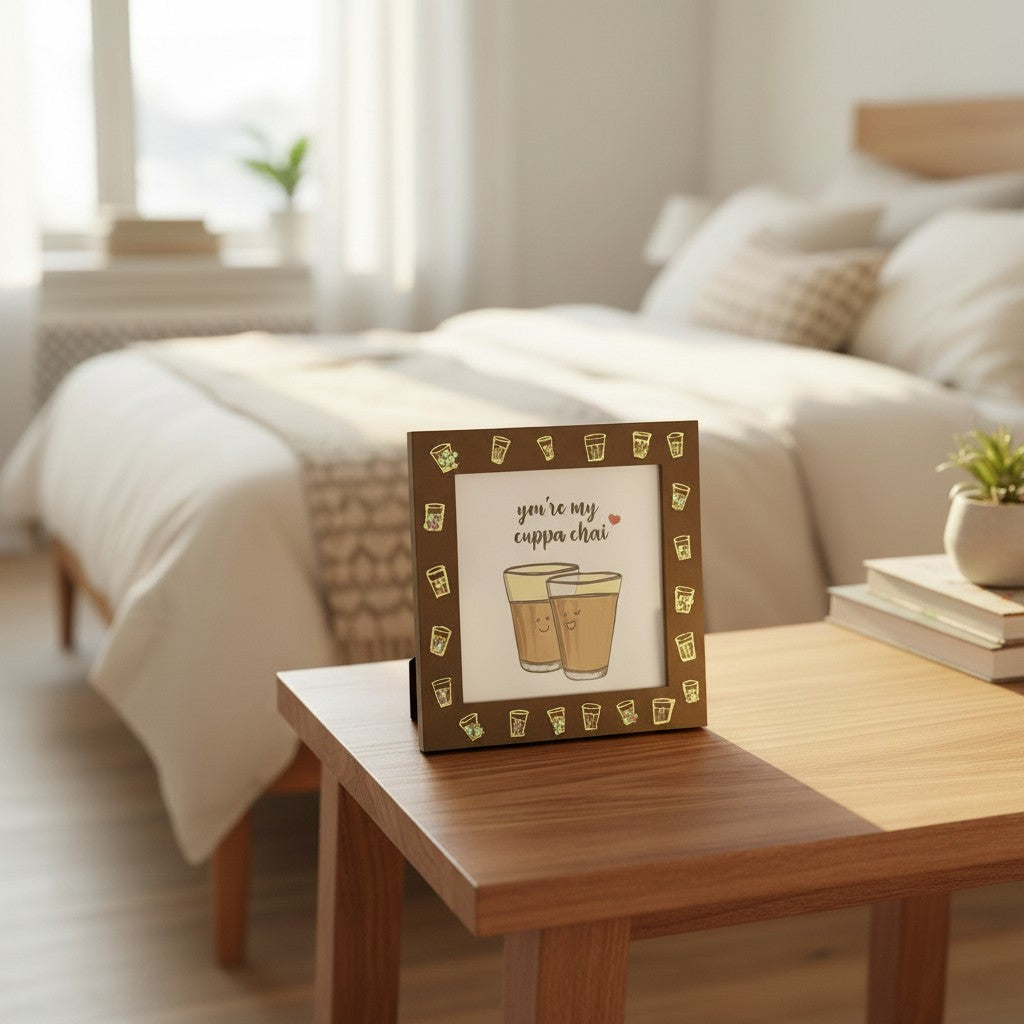 Cute Couple Photo Frame – “You’re My Cuppa Chai” Love Frame | 8x8 Inch Romantic Gift for Boyfriend Girlfriend