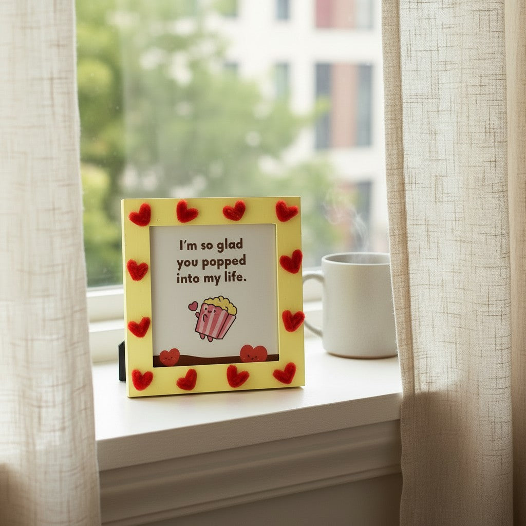 Cute Love Quote Photo Frame – “I’m So Glad You Popped Into My Life” | 8 Inch Handmade Gift Frame