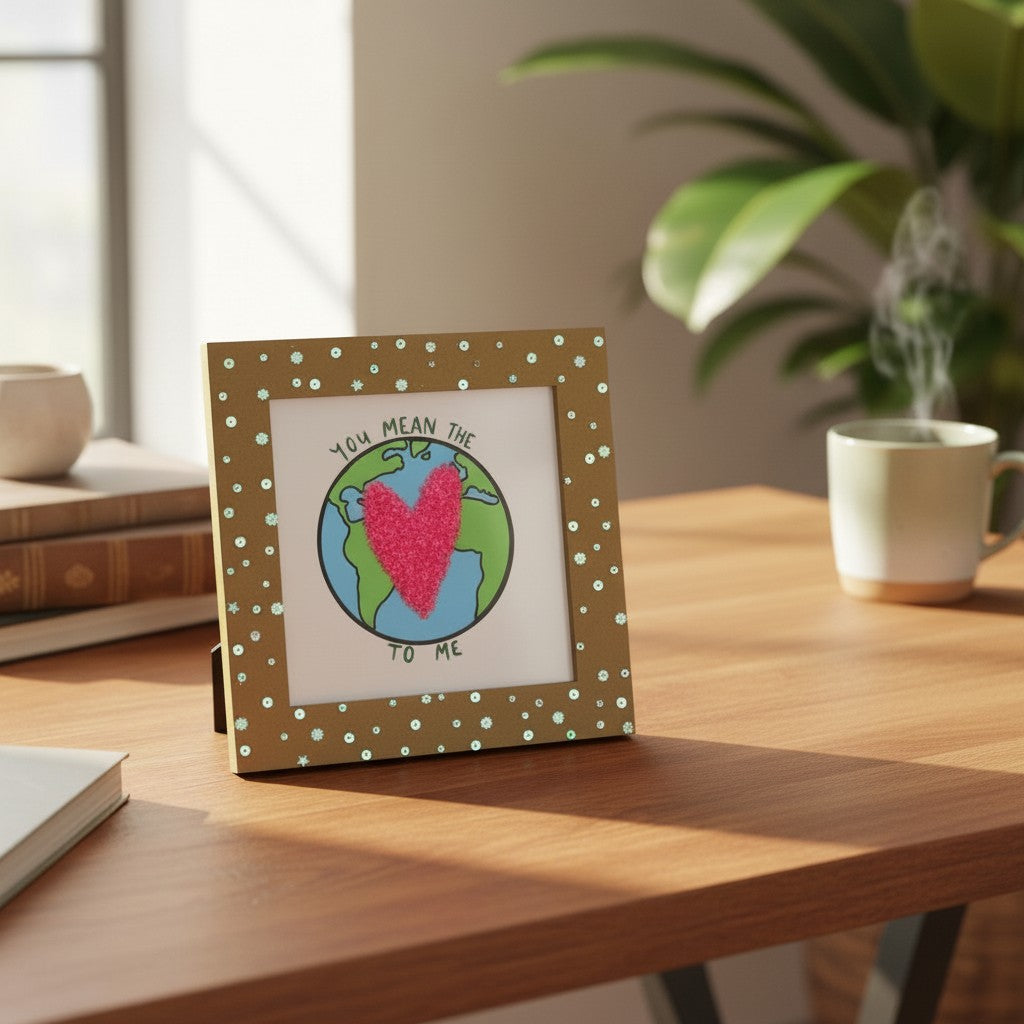 Romantic Photo Frame – “You Mean The World To Me” Gift | 8x8 Inch Handmade Love Frame for Couples