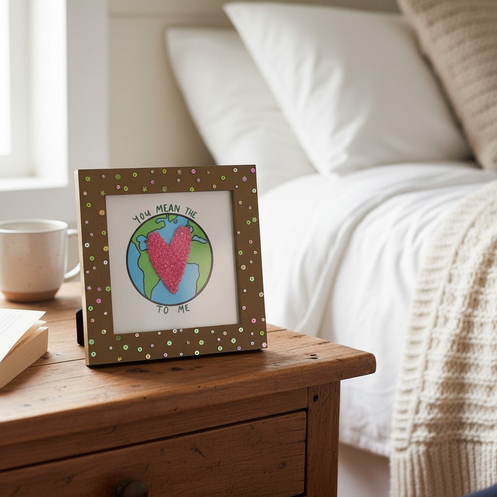 Romantic Photo Frame – “You Mean The World To Me” Gift | 8x8 Inch Handmade Love Frame for Couples