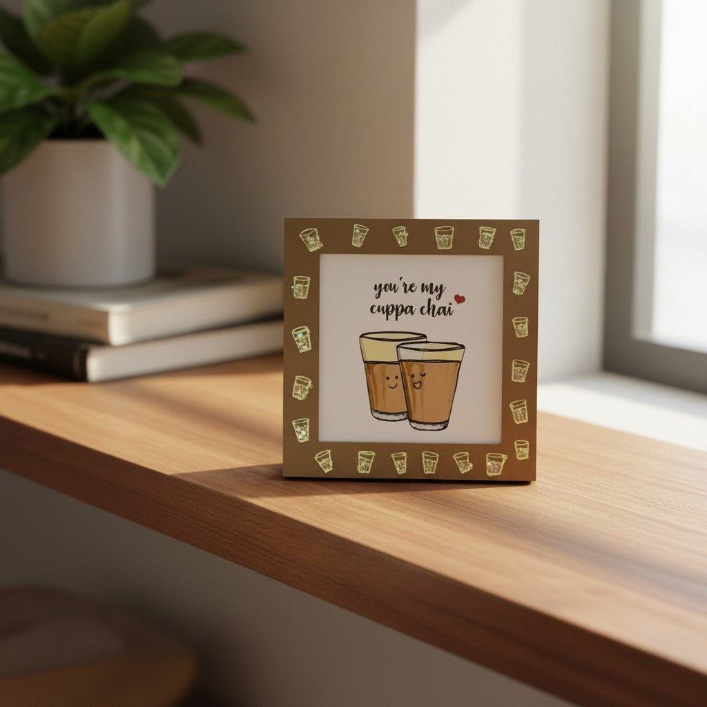 Cute Couple Photo Frame – “You’re My Cuppa Chai” Love Frame | 8x8 Inch Romantic Gift for Boyfriend Girlfriend