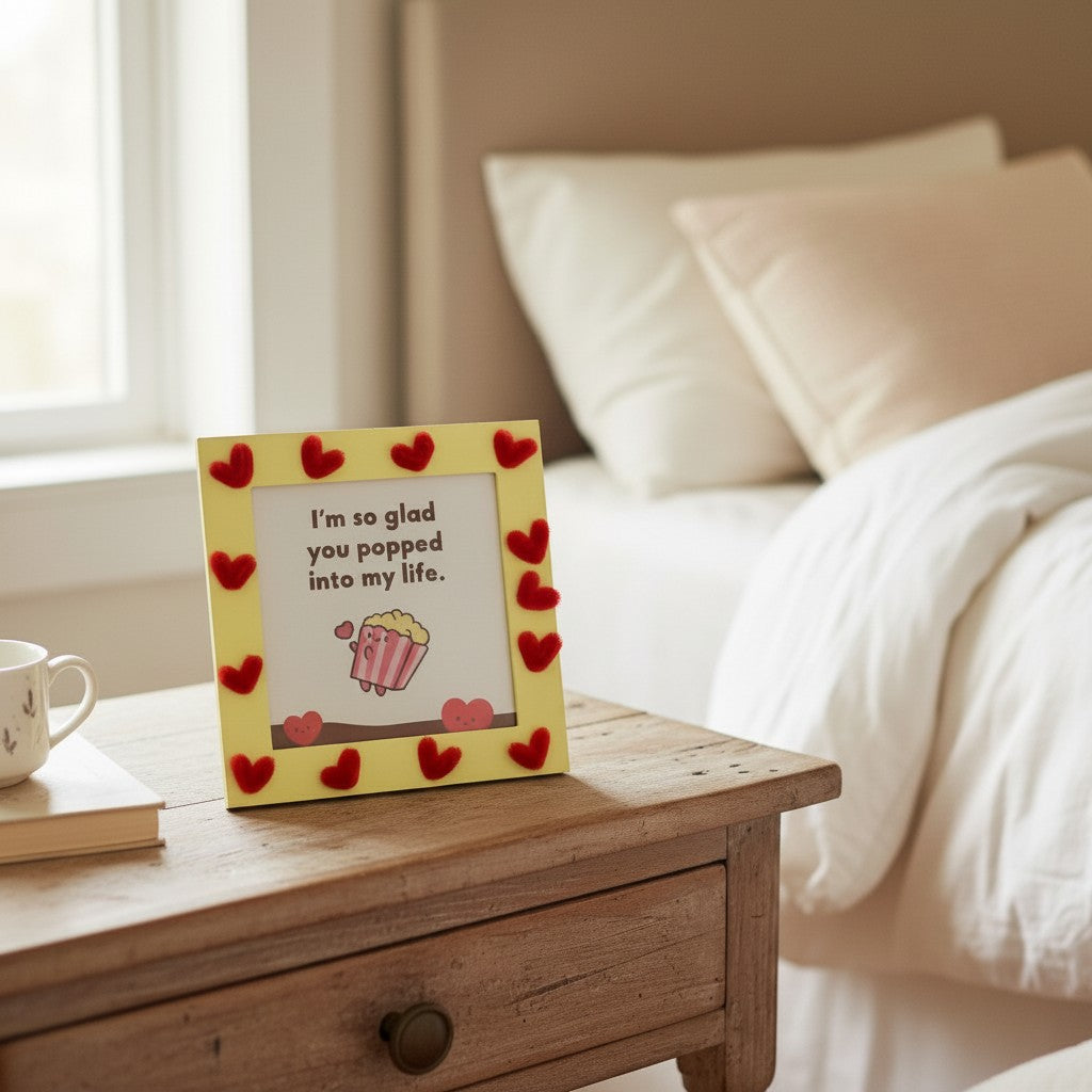 Cute Love Quote Photo Frame – “I’m So Glad You Popped Into My Life” | 8 Inch Handmade Gift Frame
