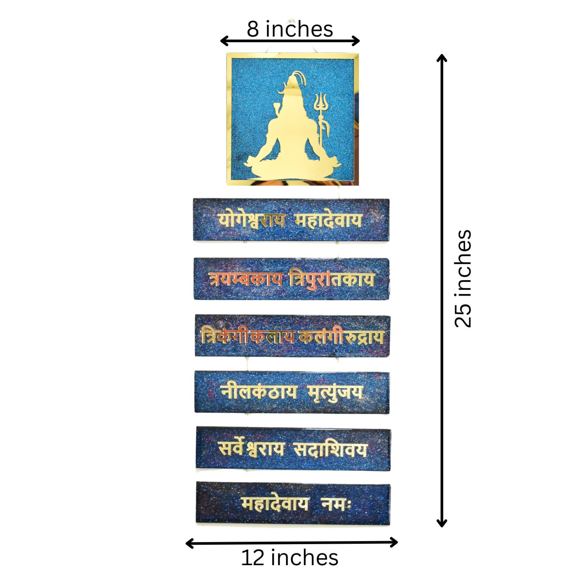 Measurement chart of a Shiva with text on a white background
