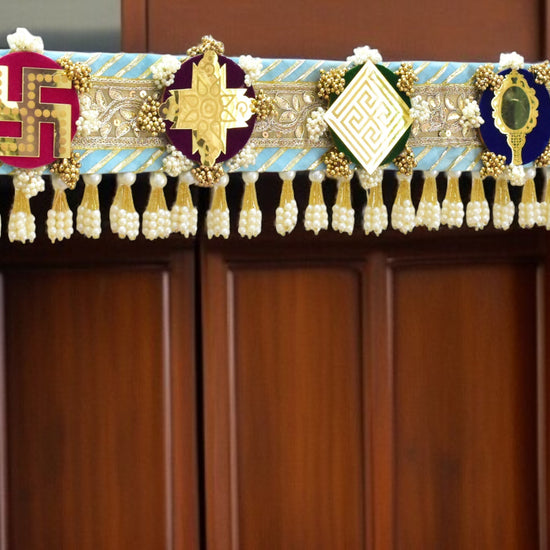 Decorative Toran door made with a theme of ashtamangal jain symbols