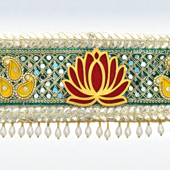 Toran with cow and lotus green in green colour